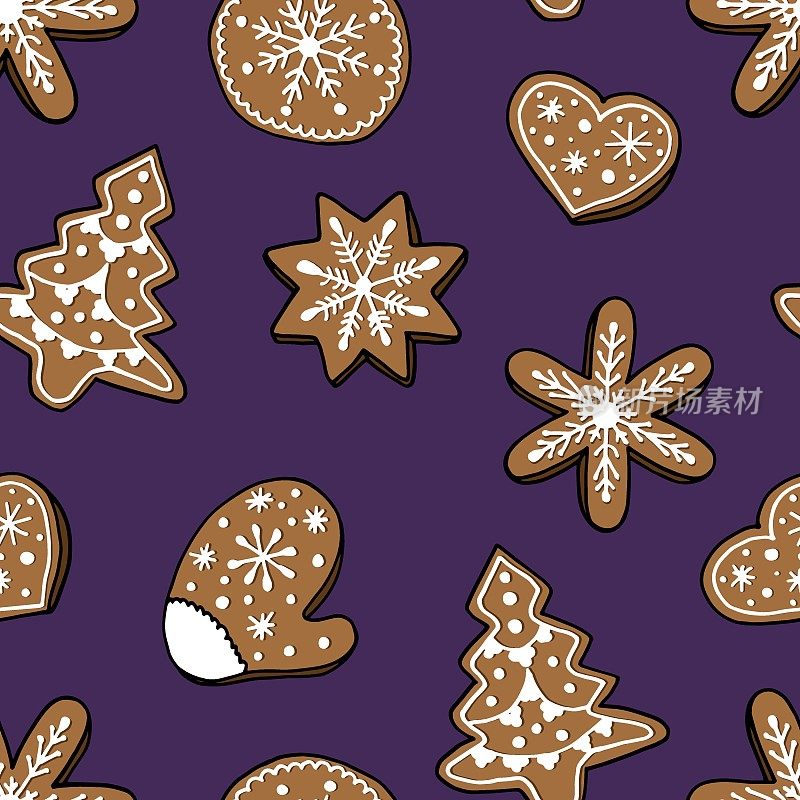Gingerbread. Christmas seamless pattern. Design for fabric, textile, wallpaper, packaging.